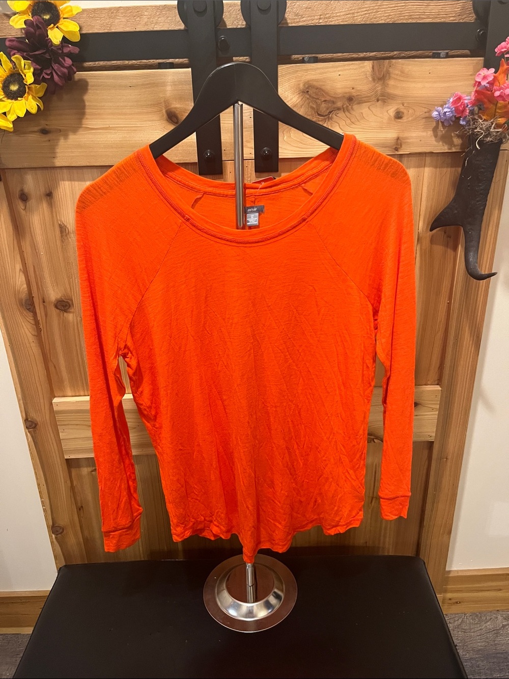 aerie Bright Orange Long-Sleeve Crew Neck Top